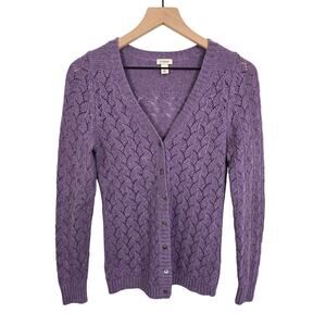 L.L. Bean Purple Pointelle Cardigan Size XS Wool Angora V Neck